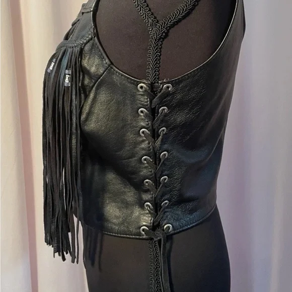 On The Fringe Leather Top/Biker/Gothic/Beaded Fringe - Picture 5 of 10